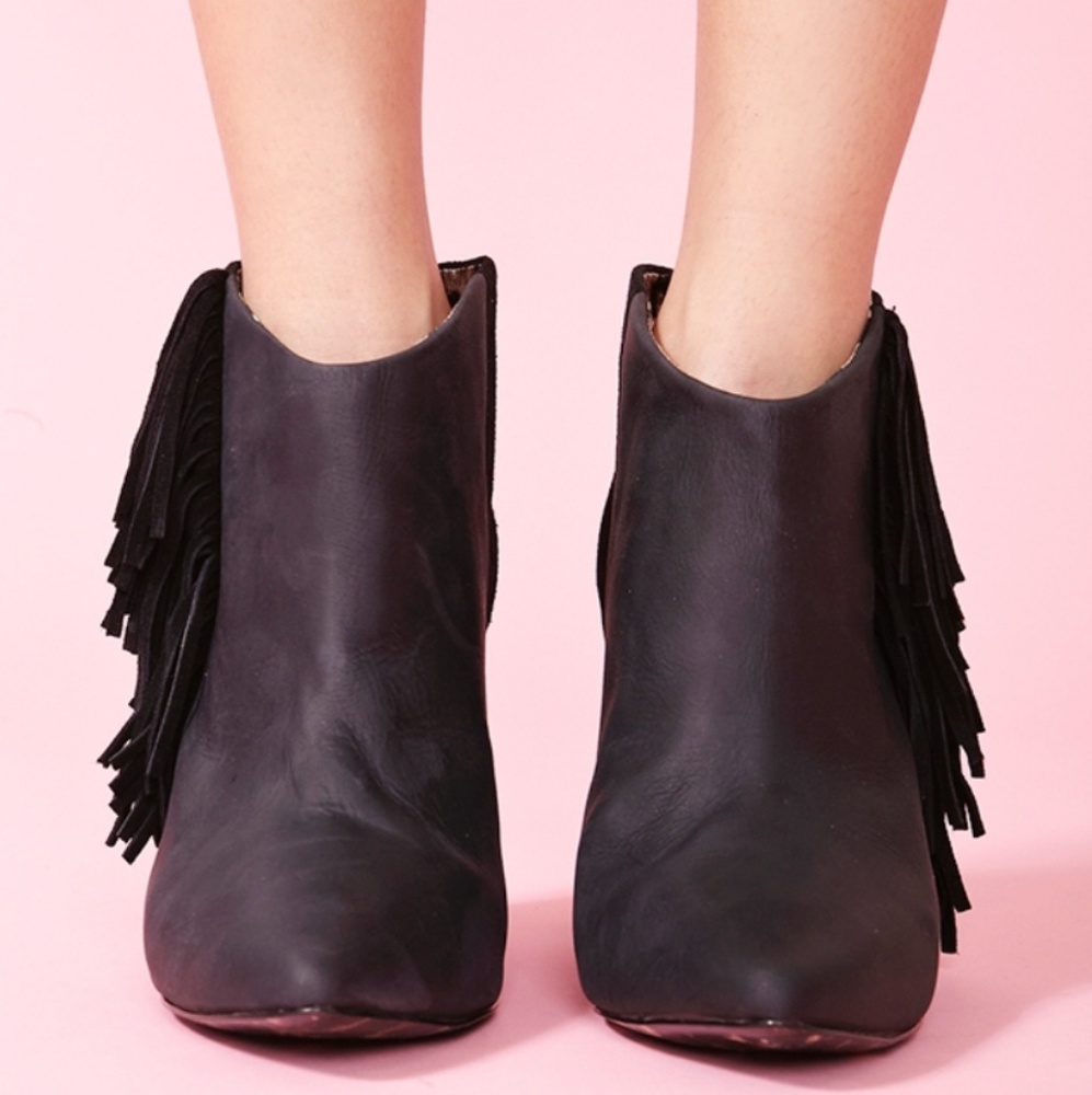 Betsey Johnson Black Ziah Fringe Boho Ankle Boots